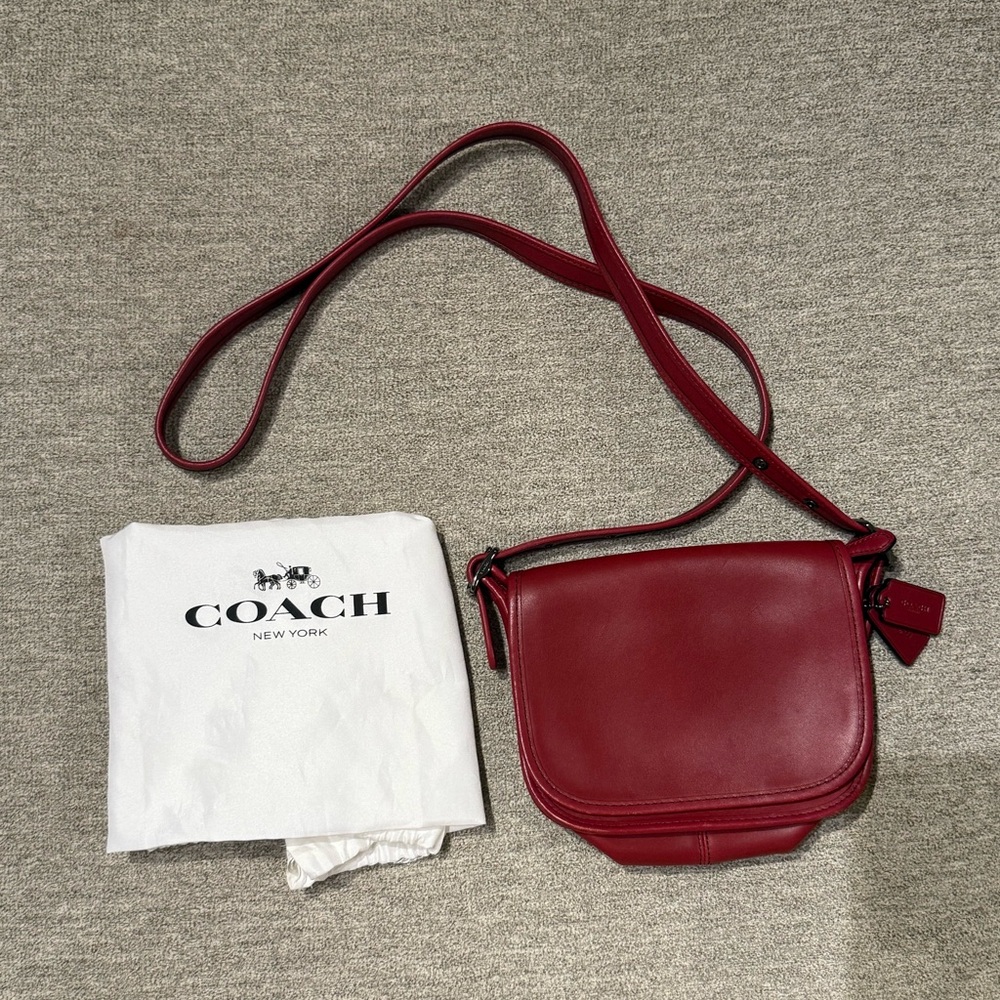 Coach Red Leather Crossbody Saddle Bag